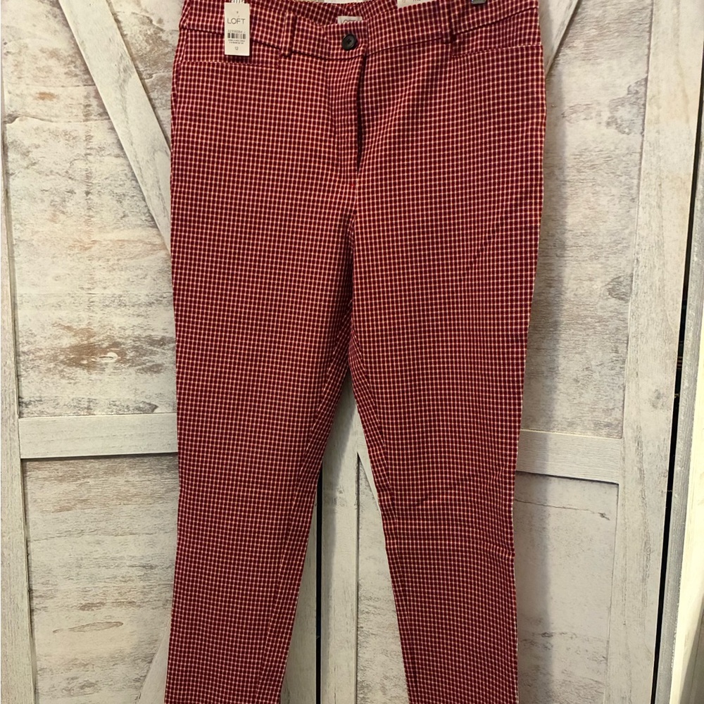 LOFT Red and White Plaid skinny Pants